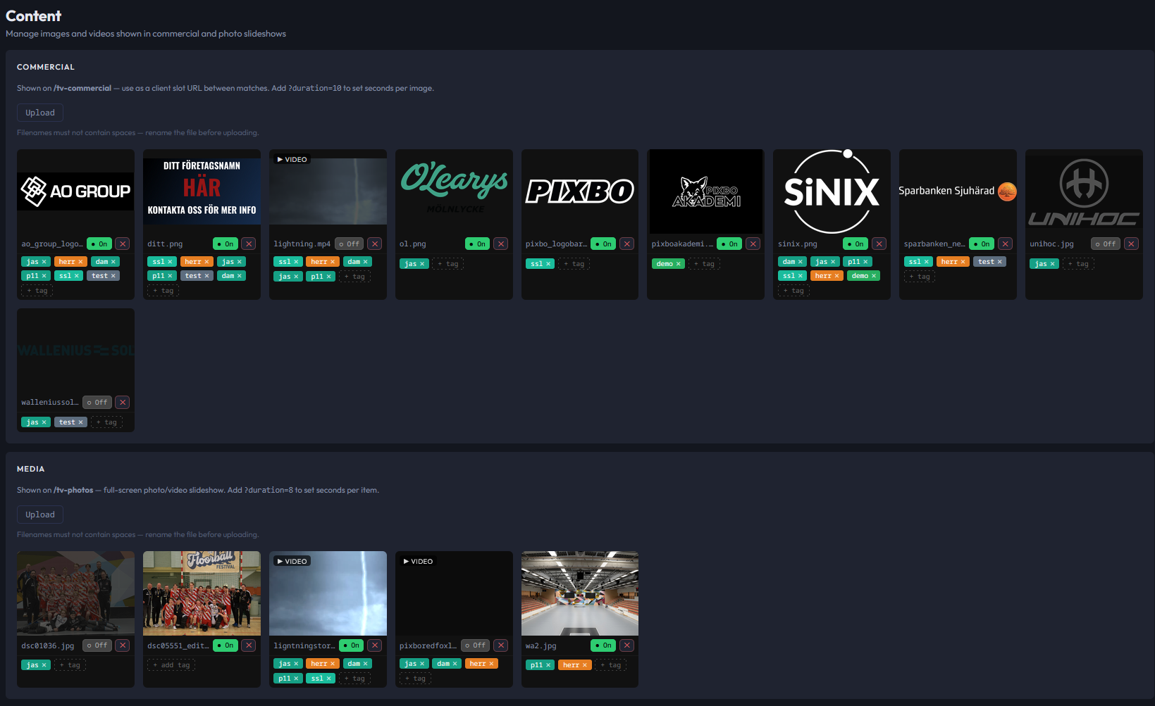 Media / Content tab screenshot